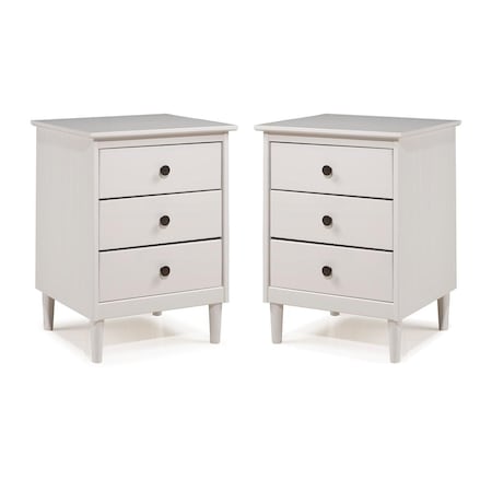 Walker Edison Furniture Walker Edison  3 Drawer Solid Wood Nightstands, White, 2PK BR3DNSWH-2PK